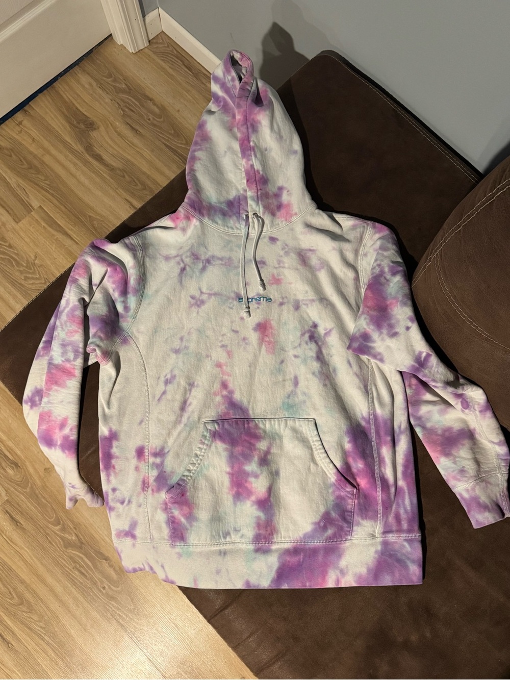 Supreme Tie-Dye Hoodie in White and Purple